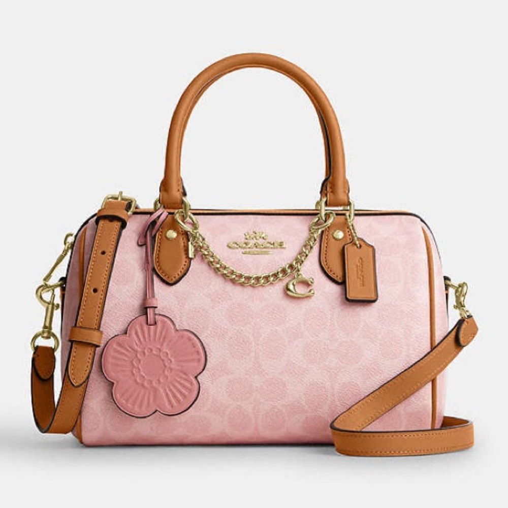 Coach Medium Rowan Satchel Bag In Signature Canvas With Charms